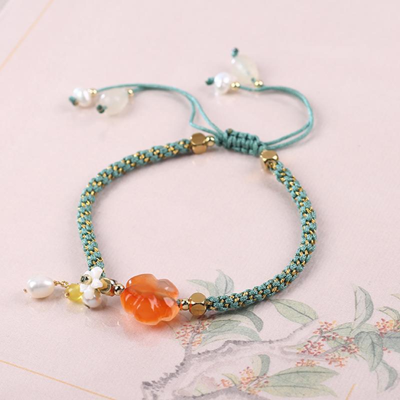 ドラゴンボートフェスティバル 編組 タッセル ブレスレット 桃の花 瑪瑙 アクセサリー レディース アンクレット 幸運 もたら ギフト ファッション 装飾品