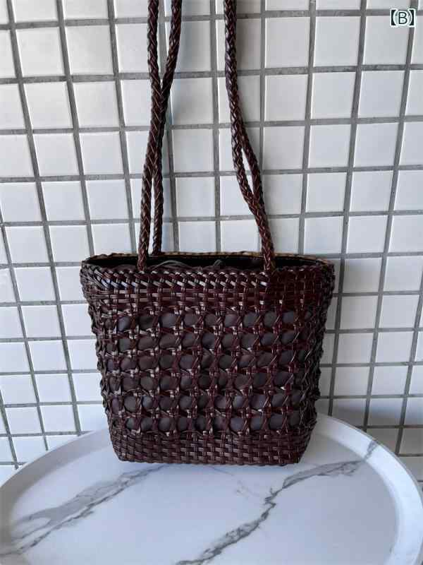 バスケット織バッグ レディース 小物 おしゃれ ドラゴン フランスレトロ 牛革 ワンショルダー ロング 手持ち 革 レディース