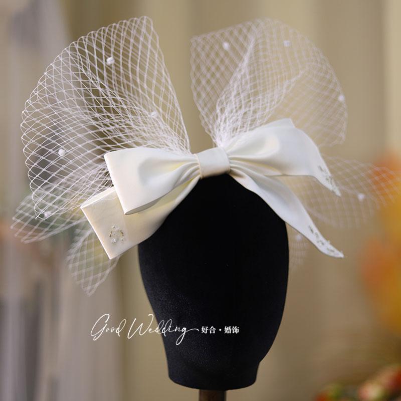 リボン レディース アクセサリー ブライダルサテン リボン ヘアピン レトロ ドレス ヘアアクセサリー ライト メッシュ ヘアピン