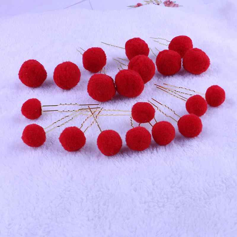 ファッション レディース アクセサリー ジュエリー 雑貨 普段使い品 赤 ファー ボール ヘアピン 20個 ..
