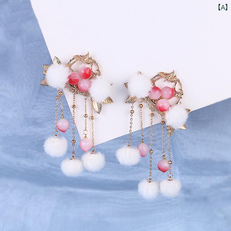 レディース アンティーク ヘア飾り クリップ ピン留め 漢服 頭飾り 髪飾り アクセサリー ピーチ コスチューム レディース シンプル