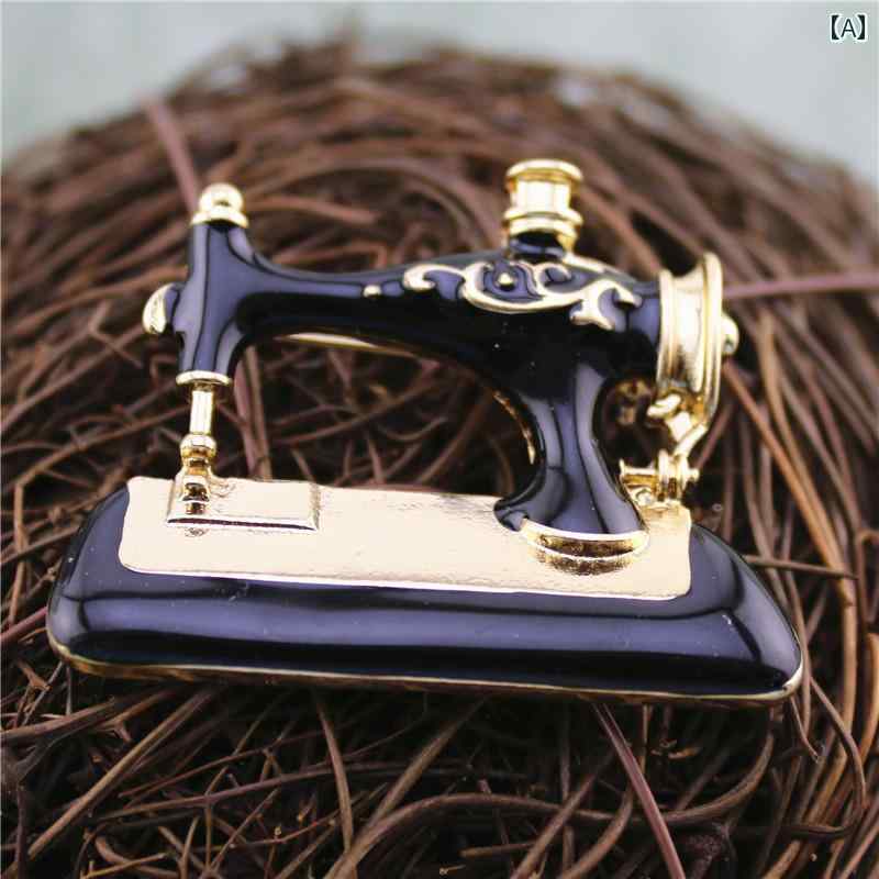 ブローチ アクセサリー 合金 銀メッキ 金メッキ エナメル シンプル オシャレ ミシン 人工宝石 半貴石 ..