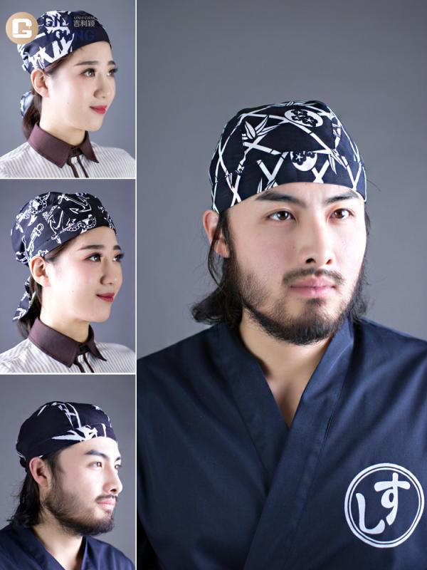 和風 業務 ユニフォーム 三角巾 シェフ 帽子 キッチン レストラン ウェイター 作業 包頭 寿司 ストリーマー ターバン ハット ユニセックス