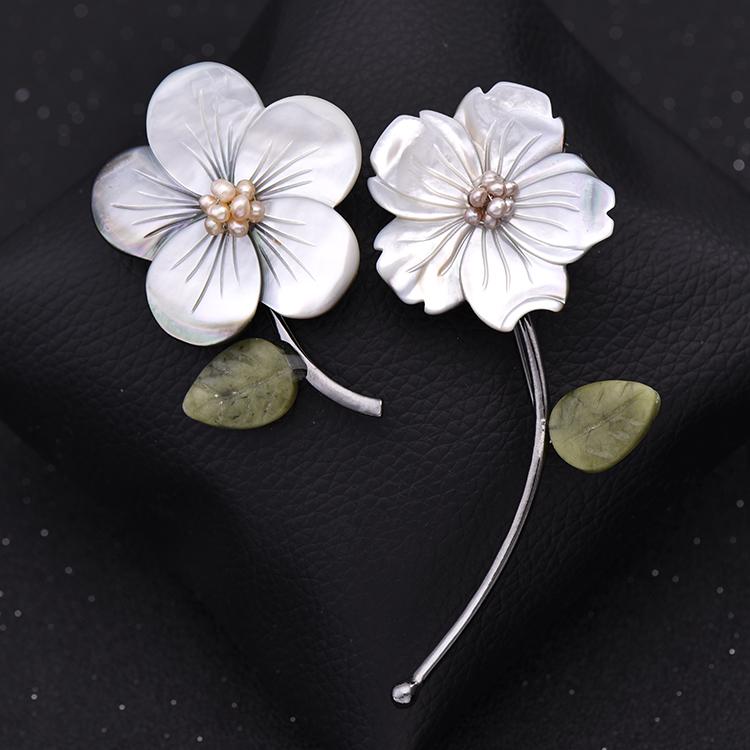 ブローチ レディース おしゃれアイテム 韓国 月桂樹 花 コサージュ シンプル レトロ 瑪瑙 翡翠 螺鈿 ピン