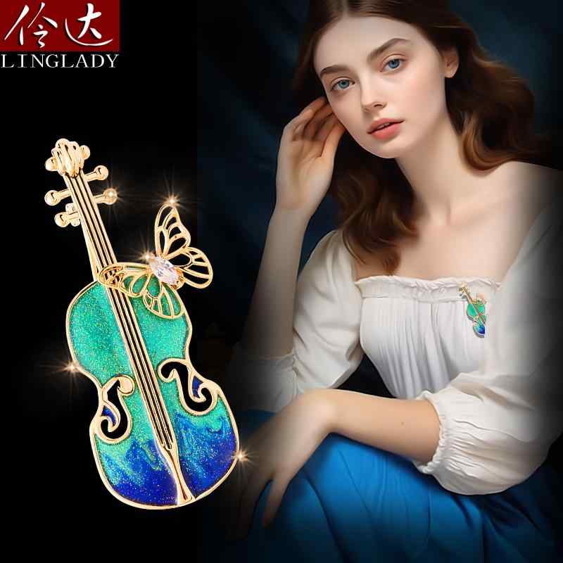 ブローチ おしゃれ 韓国 ファッション ギターバイオリン 楽器 ピン コサージュ 入学式 卒業式 ブルー エナメル カーディガン ボタン アクセサリー レディース 装飾品 ジュエリー
