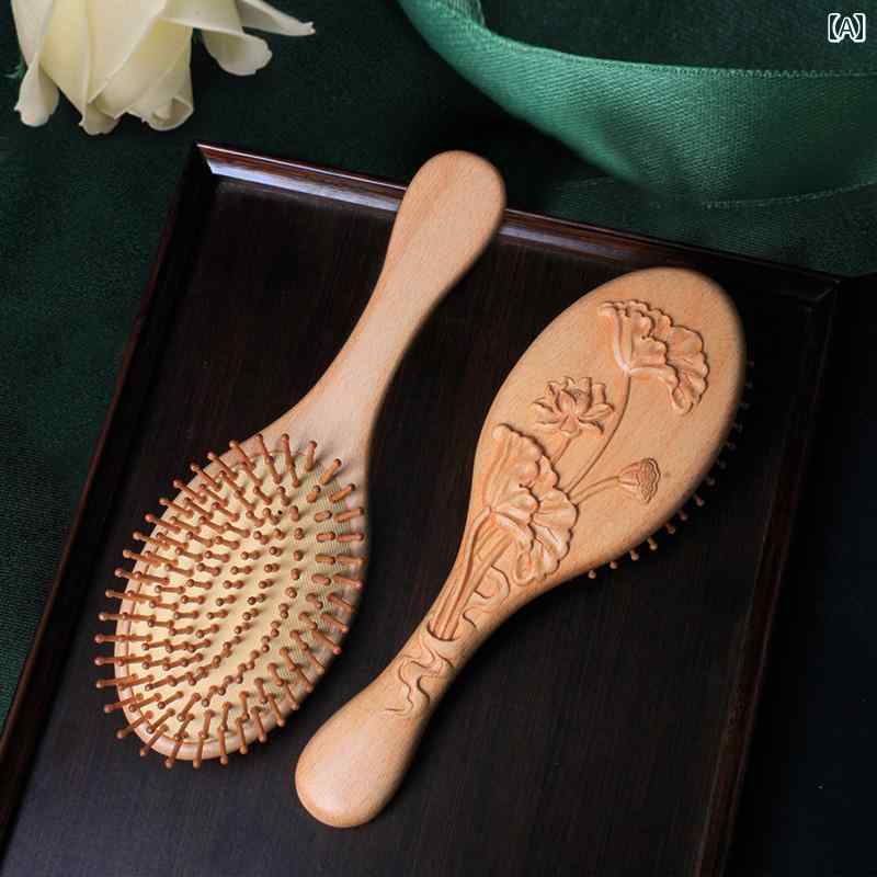 レディース コーム 木彫り 彫刻 ハンドル ヘアケア 頭皮ケア 脱毛防止 家庭 贈り物 お祝い レディース ..