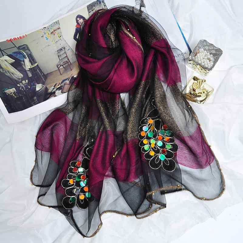 レディース ショール スカーフ おしゃれ アメリカ ファッション 孔雀 ビーズ 刺繍 ロング 幅：190cm 長..
