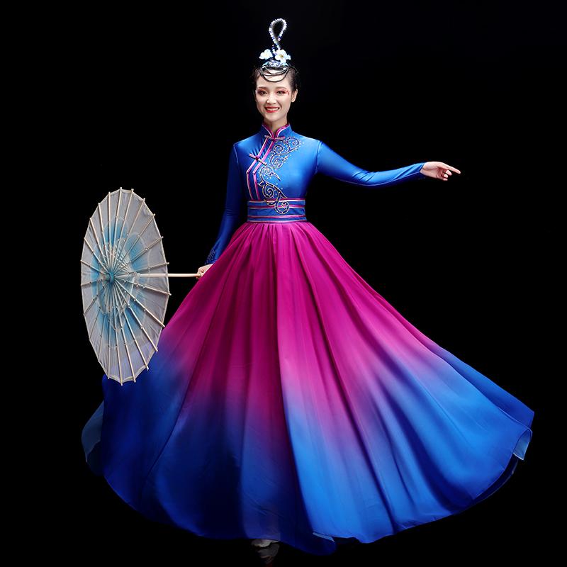 モンゴル ダンス パフォーマンス 服 芸術 テスト大 スイング スカート レトロ ローブ レディース 大人 ドレス 華やか 艶やか 魅惑 クラシック