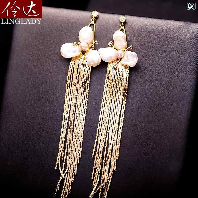 ピアス おしゃれ リンダ 淡水 パールピアス ロング タッセル ピアス 月 映 パール レディース 装飾品 アクセサリー ファッション ジュエリー