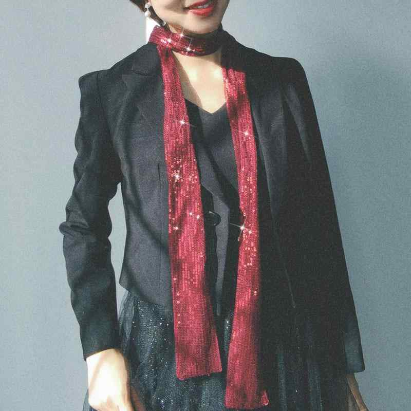 レディース スパンコール キラキラスカーフ おしゃれ パーティー スパンコール キラキラ リボン 赤 デ..