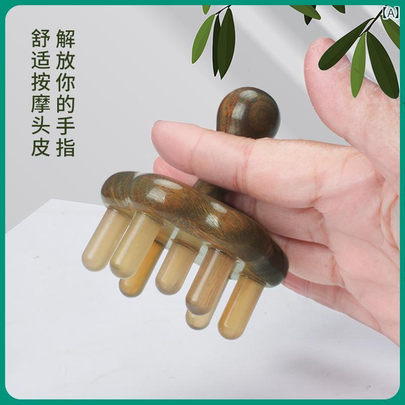 緑白壇 木櫛 コーム牛角 シャンプー マッサージ 頭皮ケア ヘッド ヘアケア 白檀 頭皮セラピー ツボ押し..