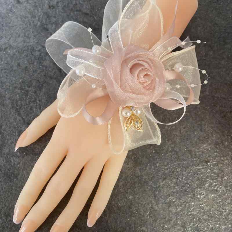 リスト コサージュ 飾り花 レディース アクセサリー 雑貨 パール ガーゼ 花嫁 ブライズメイド 手首 花 ウェディング フラワー ピンク