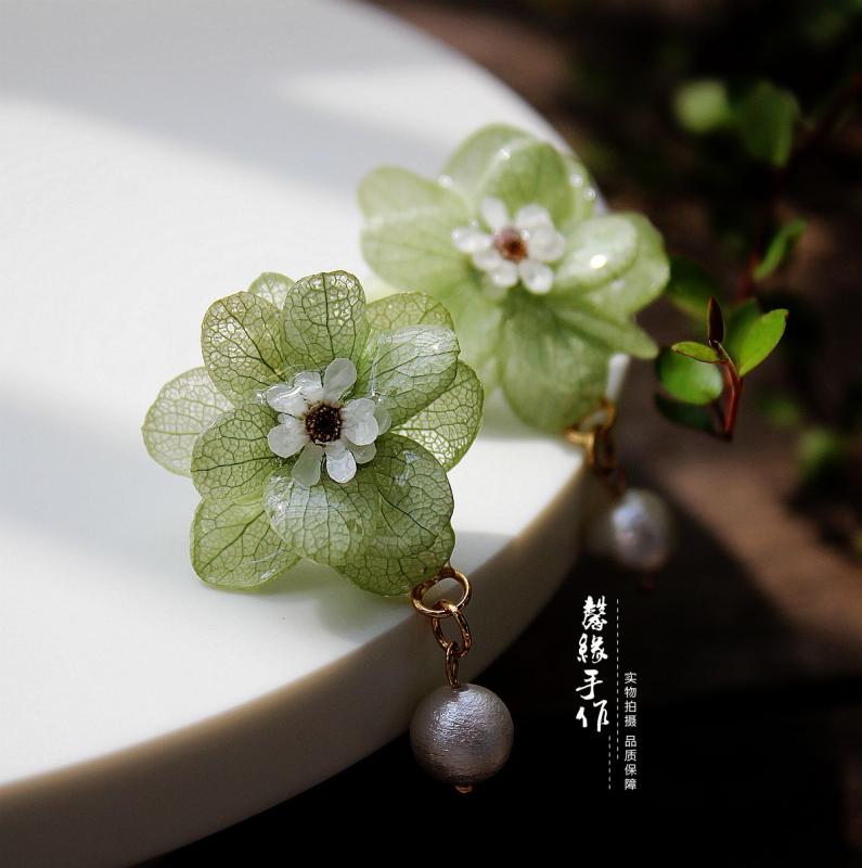 ピアス レディース アクセサリー 永遠 ライト グリーン フラワー コットン ビーズ ペンダント 小さめ さわやか スター リング ピアス イヤークリップ