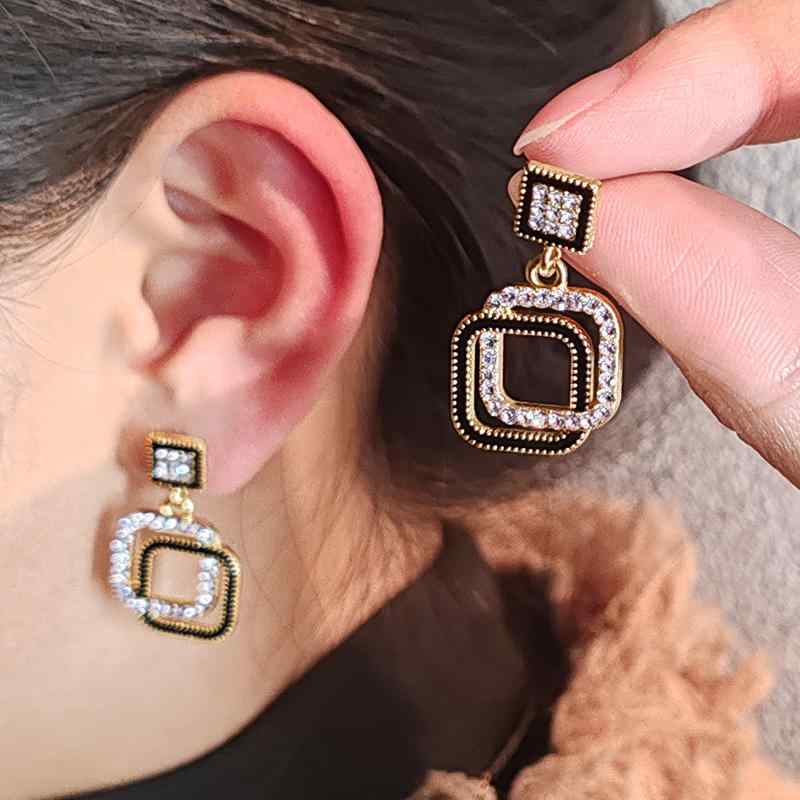 ピアス レディース かわいい 韓国 シンプル 二層 スクエア スタッド イン レトロ 925 シルバー ニードル ファッション アクセサリー ジュエリー