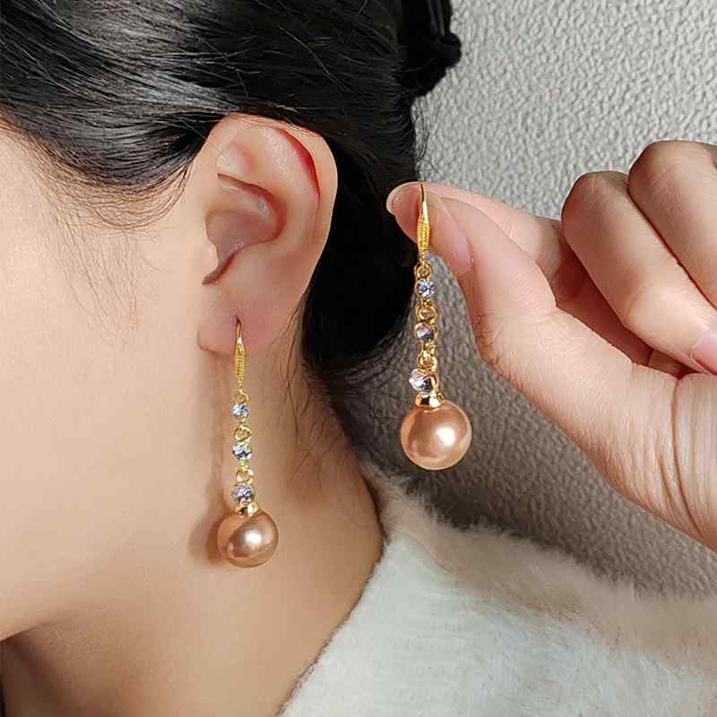 ピアス レディース かわいい レトロ ロングブラウン パール シルバー ニードル 精巧 優しい ファッション アクセサリー ジュエリー