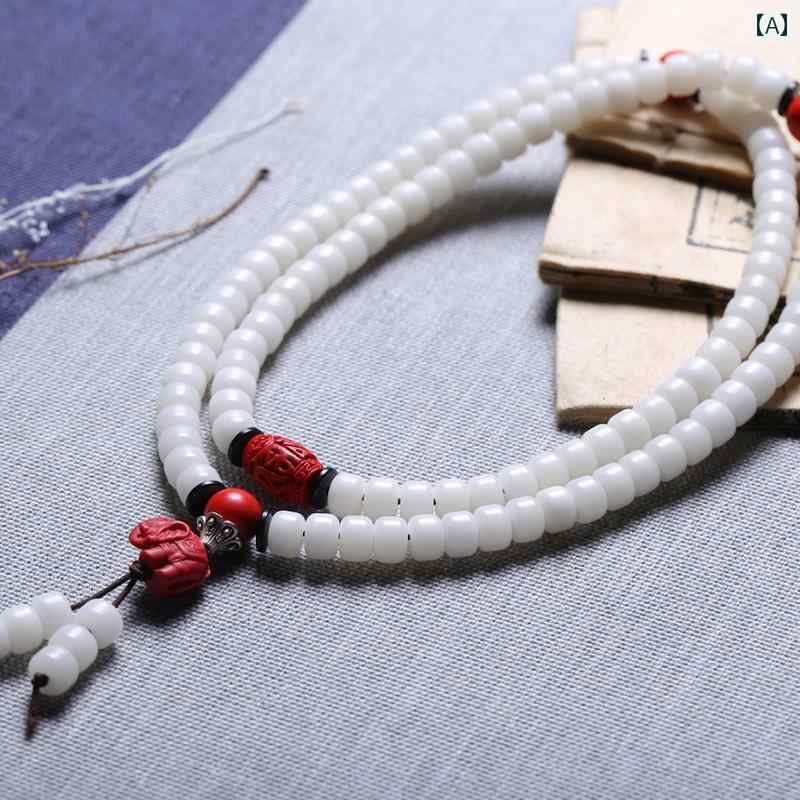 念珠 菩提根 ブレスレット 白翡翠 菩提 種子 仏 ビーズブレスレット 文湾 ワンポイント 二重連 ネックレス 贈り物 装飾品 ファッション オシャレ
