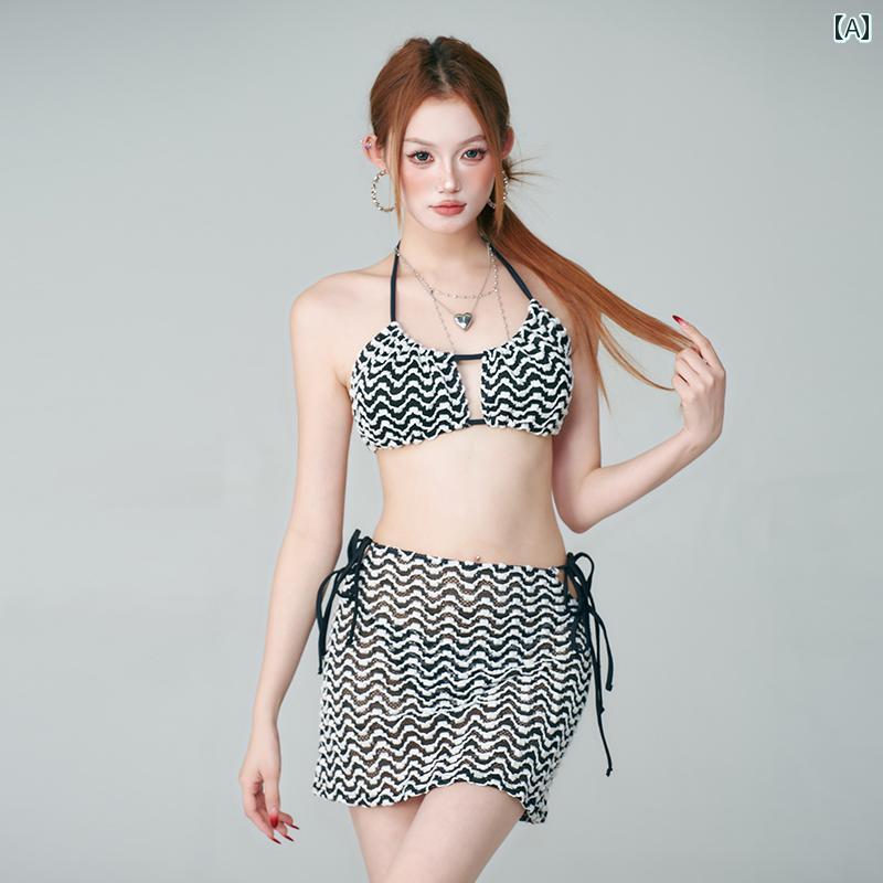 レディース セクシー カジュアル 水着 セパレート 3点 ビキニ スリム カバー 魅惑 休暇 温泉 胸パッド ワイヤーし