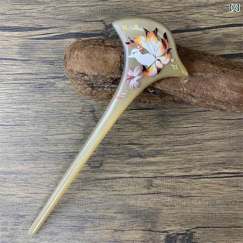 簪 レトロ 髪飾り かんざし ヘアアクセサリー ヤク角 ヘアピン 手描き 九尾 キツネ レディース レディ..