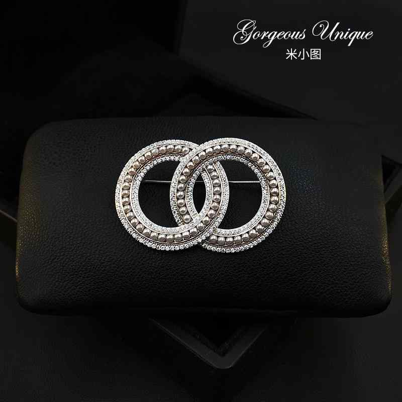 ブローチ ダブル インターロッキング リング エレガント 精巧 レトロ シンプル アクセサリー ファッション 装飾品