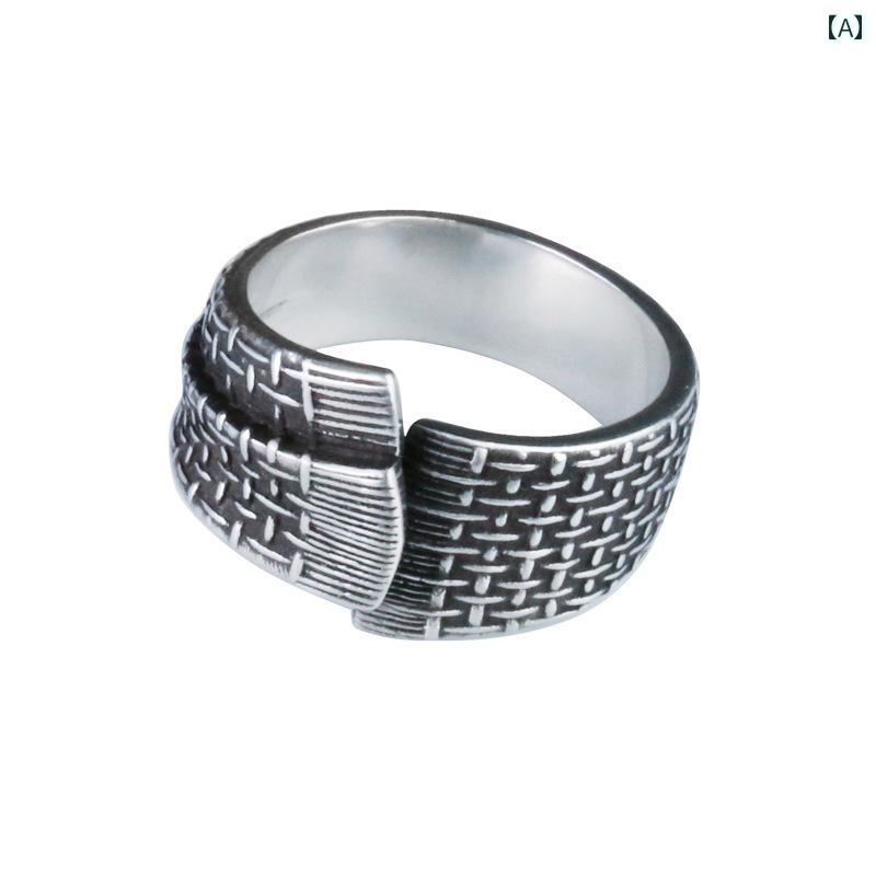 指輪 アクセサリー シルバー925 メンズ ワンポイント ファッション 織り メンズ オシャレ ユニーク 調節可能 人差し指