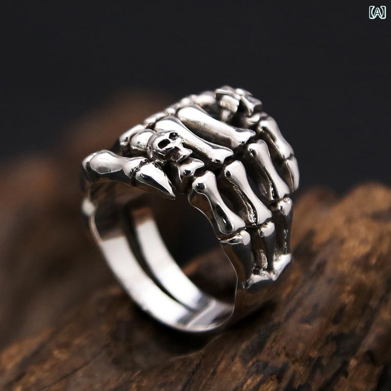 指輪 シルバーS925 レトロ メンズ シルバー アメリカ パンク スカル ゴースト 爪 リング 個性 メンズ レディース お揃い ワンポイント ファッション オシャレ