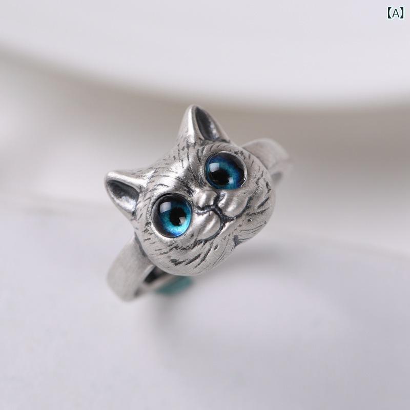 Other , Materials - 指輪 シルバーS925 キャット ヘッド リング 猫 レディース レディース レトロ 個性 かわいい 小動物 オープン ワンポイント ファッション アイテム オシャレ シンプル 華