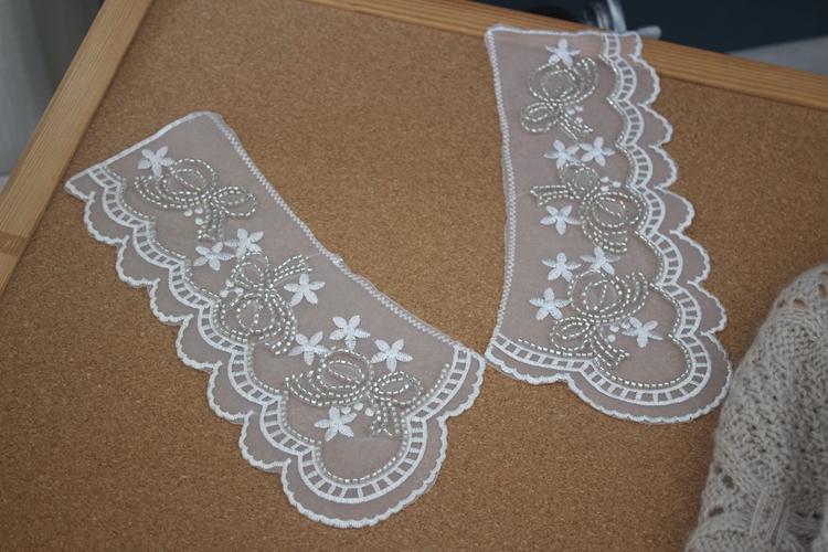 Other - 生地 布 襟 ネック レース メッシュ 刺繍 手芸 クラフト 裁縫材料 服 DIY ドレス 衣装 素材 クロス