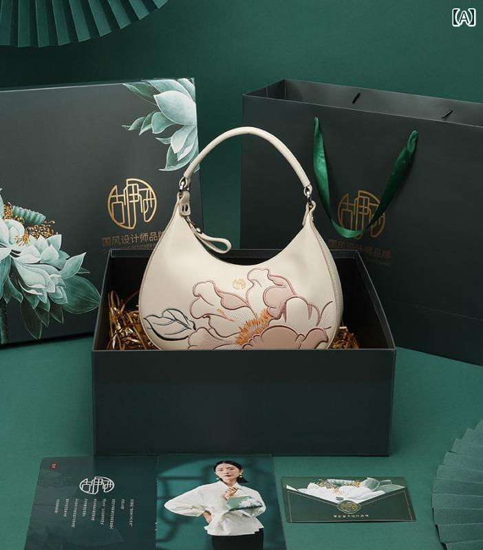 バッグ レディース バッグ 鞄 オールシーズン ジッパー エスニック 三日月 刺繍 チャイナ風 ワンショルダー クロス ボディ クレセント