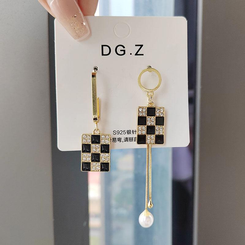 ピアス 925 シルバー ニードル非対称 ドリップ チェック ピアス アクセサリー レディース ファッション 装飾品 ジュエリー