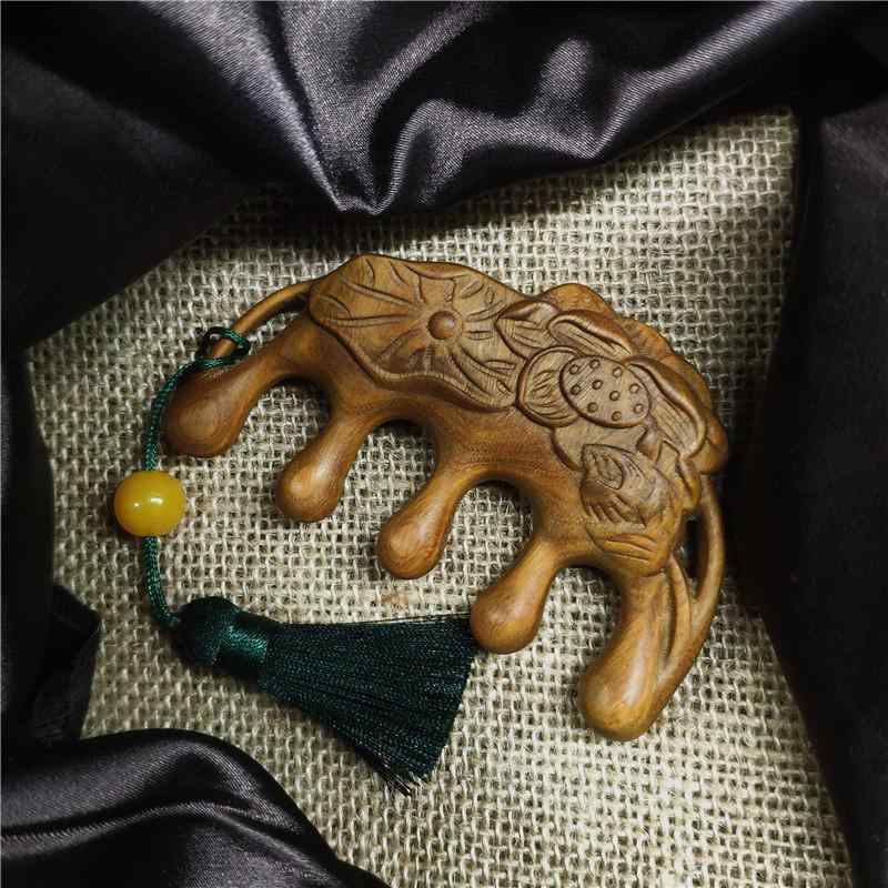 中国風 アクセサリー 緑 白檀 蓮 櫛 ヘッド こり 櫛 ポータブル 木 櫛 かわいい 家庭 櫛 ギフト ガールフレンド