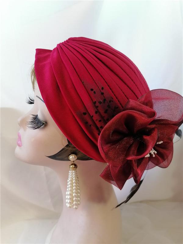 レディース アフリカン ハット ターバン風 ヘアアクセサリー 帽子 ターバン ハット フラワー 社交家 フ..