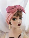 レディース アフリカン ハット ターバン風 ヘアアクセサリー フレンチ ハット バッグ ターバン風 キャップ ピンク リボン かわいい 女の子 帽子 レディース