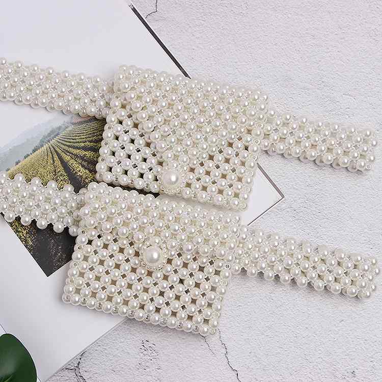 ベルト 編組 パール バッグ ストレッチ レディース ファッション アクセサリー カジュアル ベルト ウエスト バンド エレガント