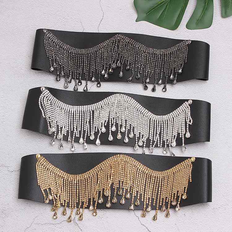 ベルト ライン ストーン シルバー ゴールド 幅広 ストレッチ性 レディース ファッション アクセサリー カジュアル ベルト ウエスト バンド ワイド(4.0)