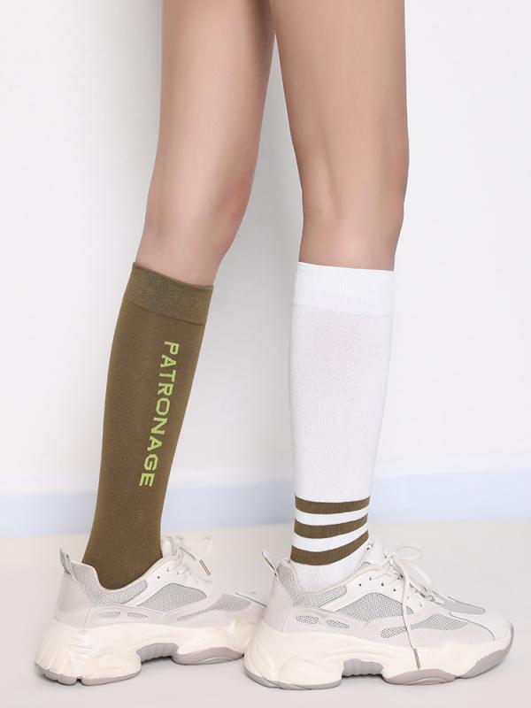 ストライプ シンプル スポーツ ミドル カーフ ソックス レディース コットン 通気性 吸汗性 フィットネス ランニング ロングソックス フリーサイズ レディース くつ下