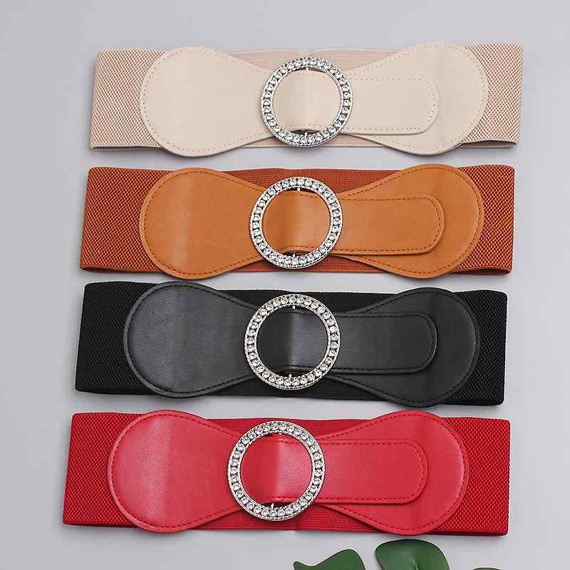 ベルト ライン ストーン 装飾 ラウンド バックル レディース ファッション アクセサリー カジュアル ベルト ウエスト バンド ワイド