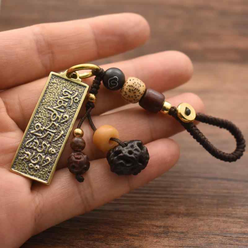 ペンダント 中国風 アクセサリー 6文字 マントラ ペンダント 真鍮 キーホルダー 万仏 蓮華 タブレット ..