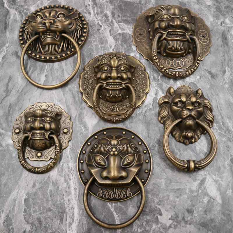 チャイナ風 動物 モチーフ アニマル ヘッド ハンドル ドア ライオン タイガー レトロ 真鍮 アンティー..