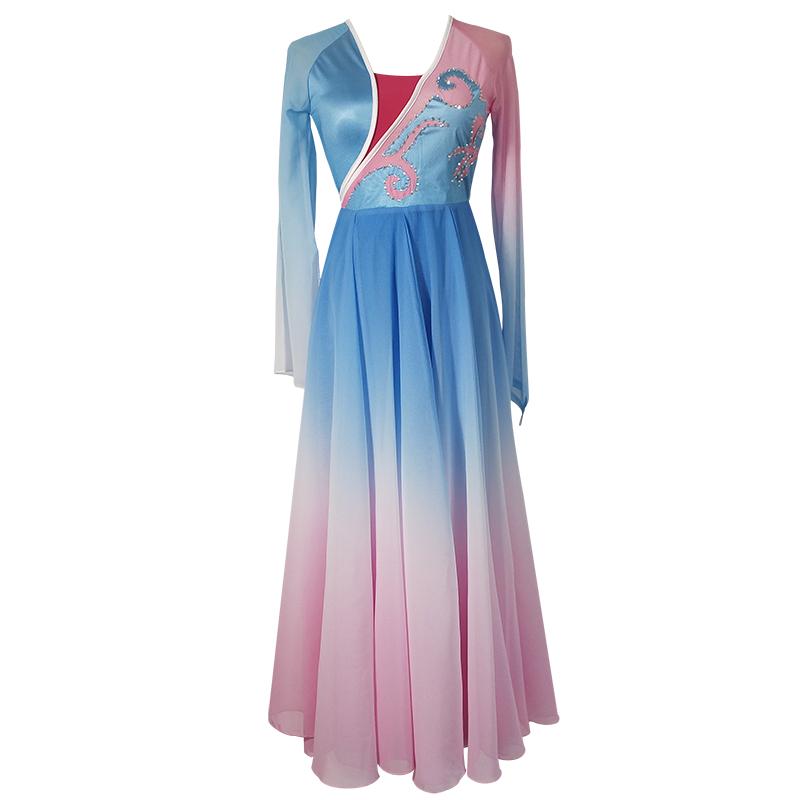 ダンス 衣装 民族舞踊 レディース チャイナ風 中国風 舞踊 芸術 パフォーマンス グラデーション モダン レディース ロングスカート 試験服 エレガント