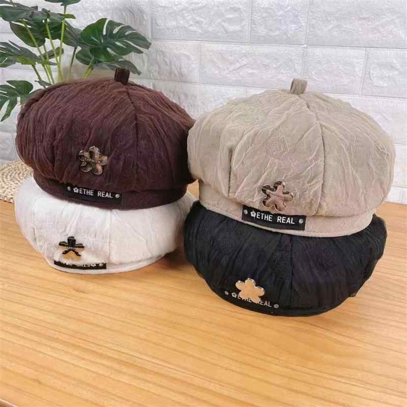 ベレー帽 メッシュ レース メタル フラワー レディース フラットトップ エレガント レトロ 画家帽子 短..