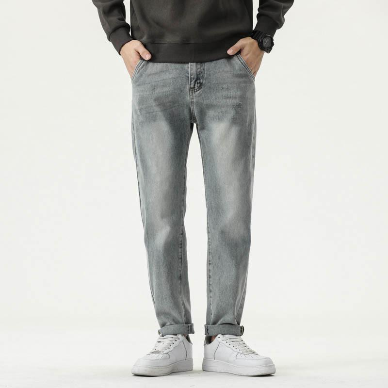 メンズ ジーンズ ジーパン レトロ ブルー スモール ストレート ミドルウエスト スリム カジュアル マイ..