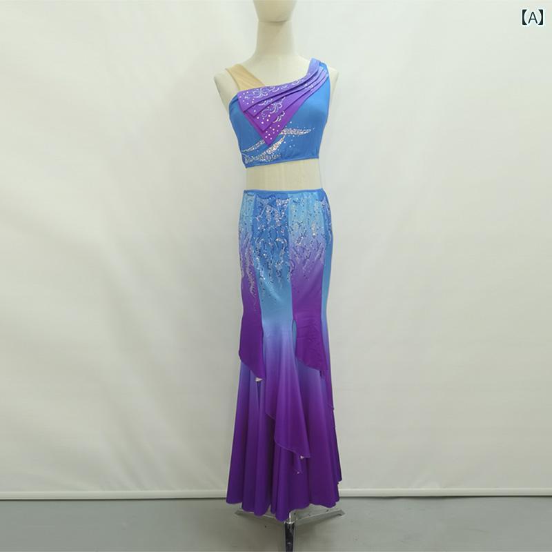 ダンス 衣装 民族舞踊 レディース 大人 孟同 エスニック アート パフォーマンス ワンショルダー コスチ..