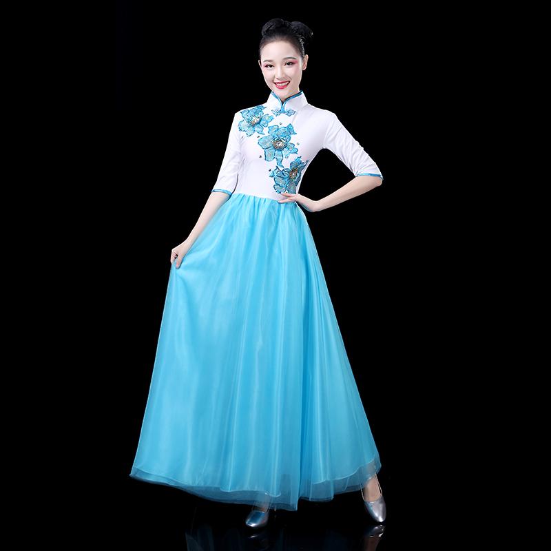 ダンス 衣装 民族舞踊 カンタータ ロング スカート クラシック チャイナ風 民族音楽 二胡 古筝 パフォーマンス 衣装 レディース 大人 エレガント レディース