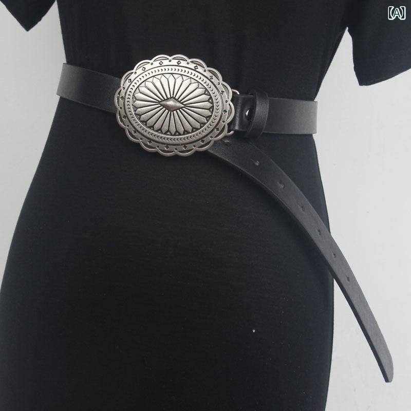 ベルト レトロ エスニック 彫刻 メタル カジュアル ライト ボディ レディース ファッション アクセサリー オールシーズン ベルト