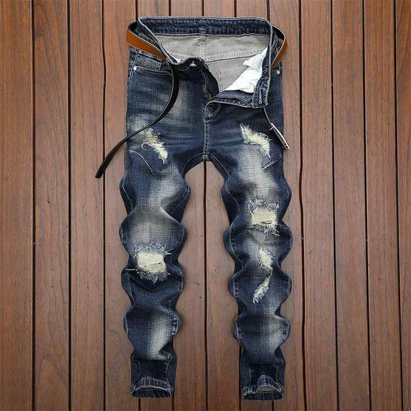 ジーンズ メンズ 若年層 メンズ アメリカン ストリート リップド 個性 パンツ ミドルウエスト スリム 韓国 カジュアル パンツ デニム