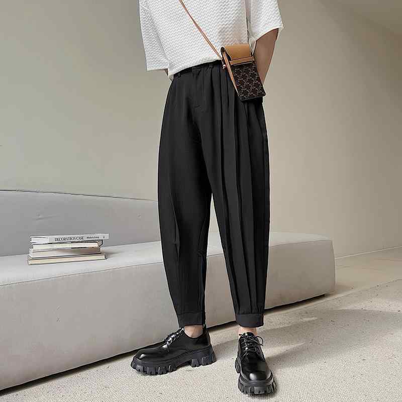メンズ パンツ 裾 秋 ズボン パンツ プリーツ ドレープ カジュアルパンツ 九分丈パンツ ミディアムローウエスト