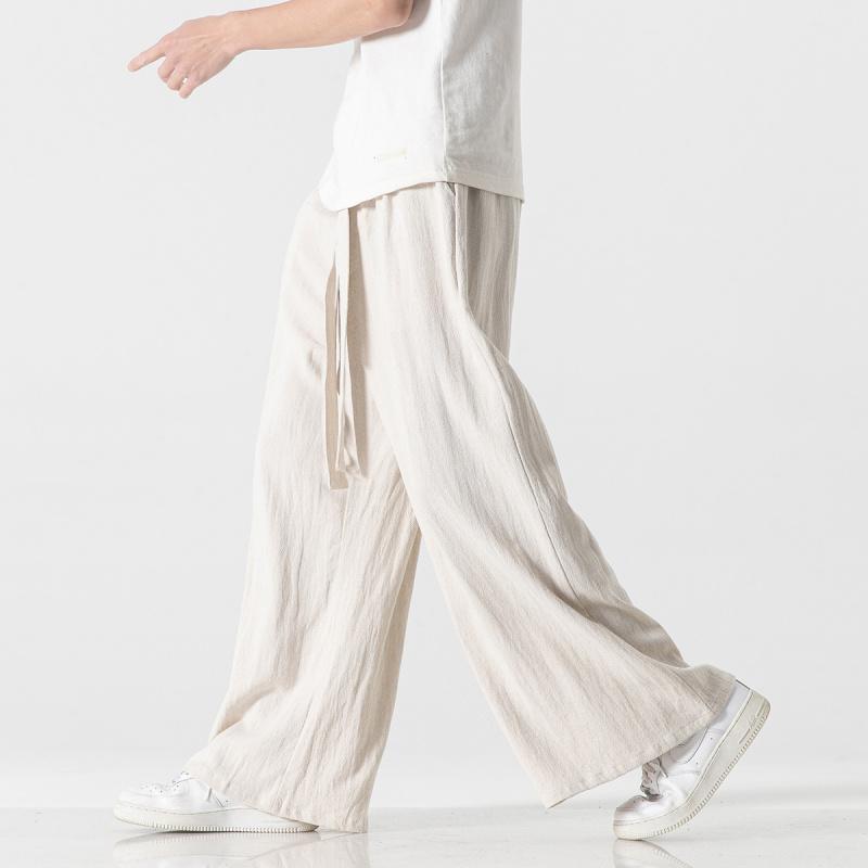 メンズ パンツ ズボン 中国風ファッションチャイナ風ライトリネンパンツ夏フロアモップパンツストレー..