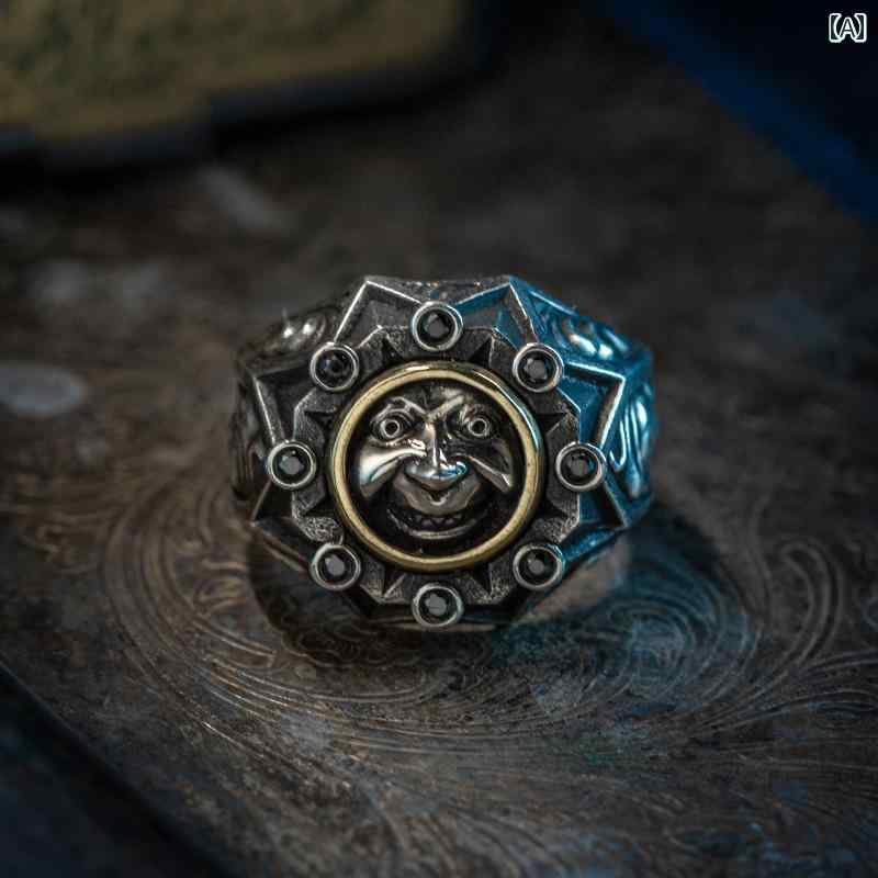 指輪 リング かっこいい ジョーカー シルバーリング シンプル レトロ 八角形 ピエロリング アクセサリー ワンポイント ファッション 開..