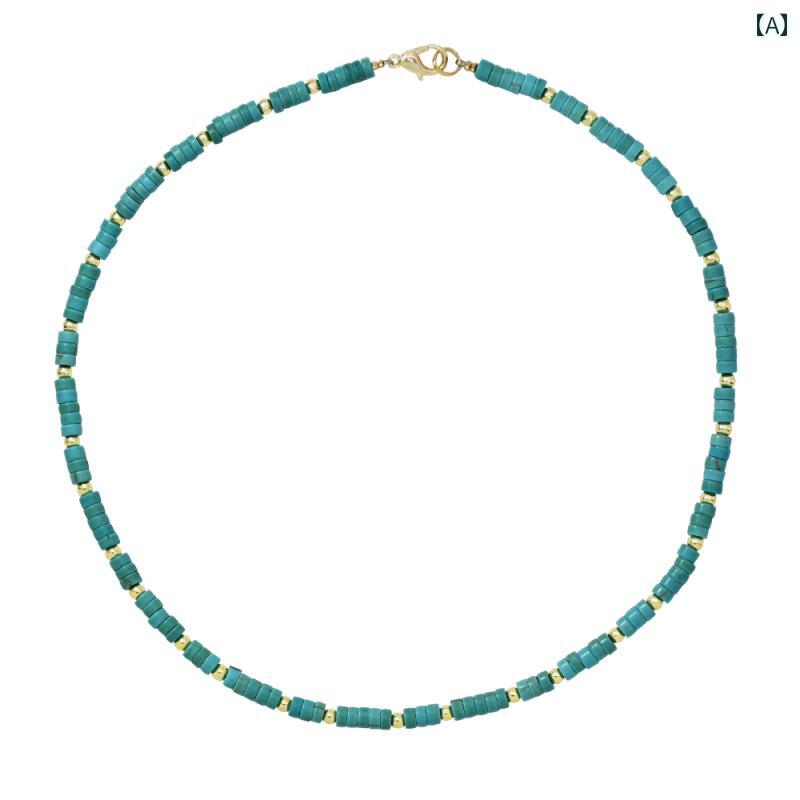 ネックレス レディース エスニック アメリカン ターコイズ ハンド ビーズ ネック チェーン 褪せにくい ..