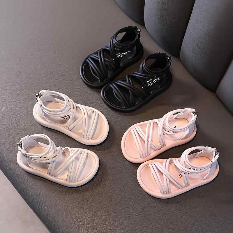 ベビー サンダル 幼児 キッズ 子供 幼児 シューズ アンチ キック バック ジッパー プリンセス レザー ステッチ ブラック ベージュ ピンク オープントゥ